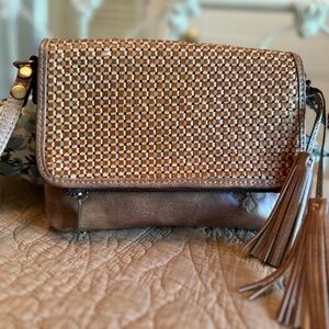 Patricia Nash Italian leather Woven Tan  Crossbody Bag